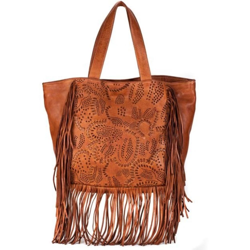 ❤️‍🔥Frye Vivian Cognac Whipstitch Leather Tote w/Fringe $348